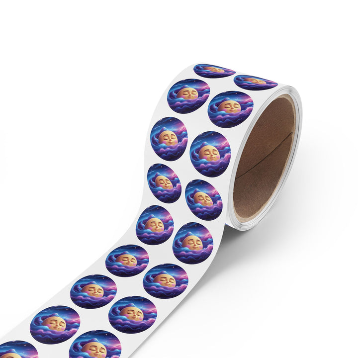 Galaxy Moon Round Sticker Label Rolls – Durable BOPP, Cute Space Design