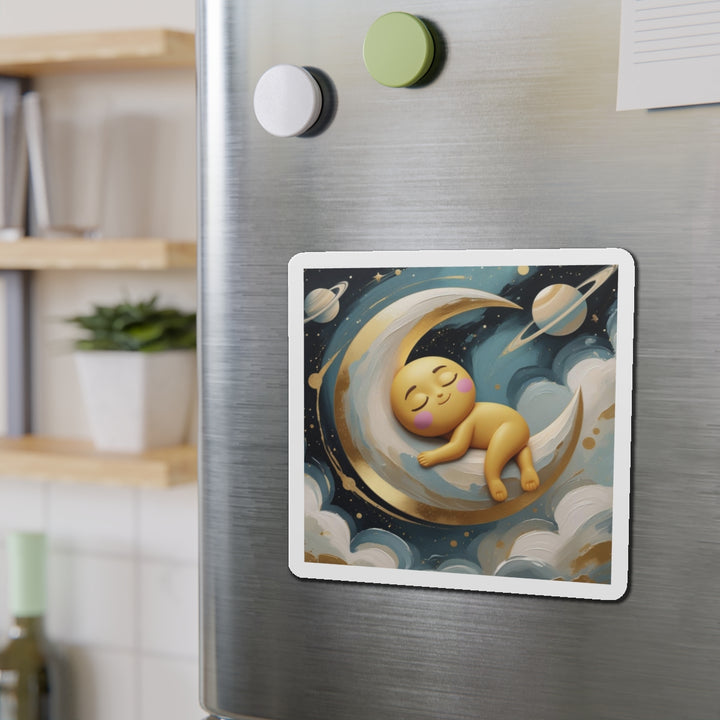 Custom Die-Cut Magnet – Cute Celestial Baby on Moon | Nursery Decor Gift