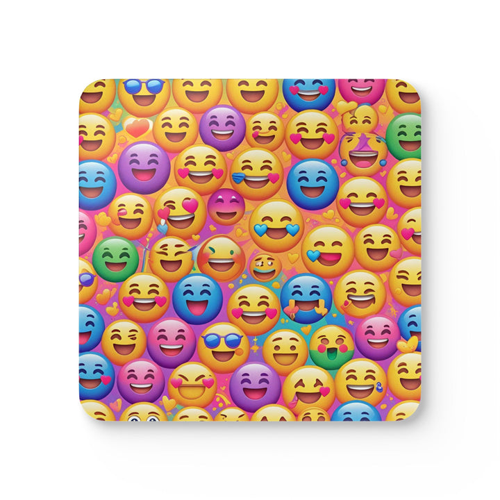 Emoji Corkwood Coaster Set – Fun High-Gloss, Non-Slip, Vibrant Smiley Decor