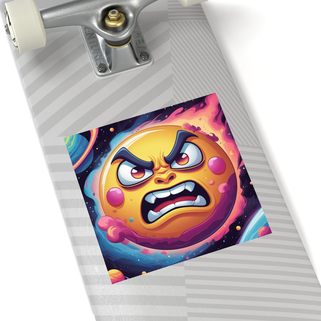 Space-Themed Square Sticker – Angry Sun Vinyl, Indoor/Outdoor, Customizable