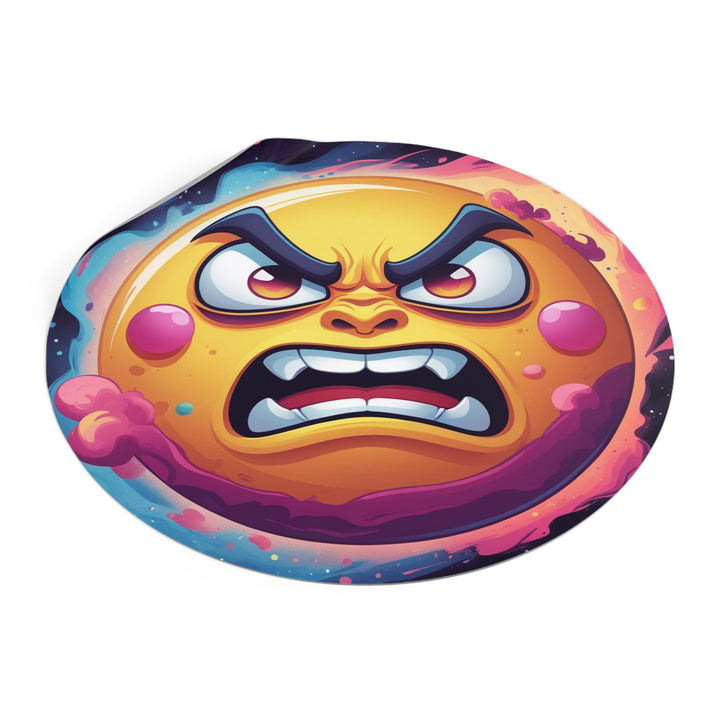 Custom Round Vinyl Sticker – Bold Angry Sun Space Theme, Waterproof & Trendy