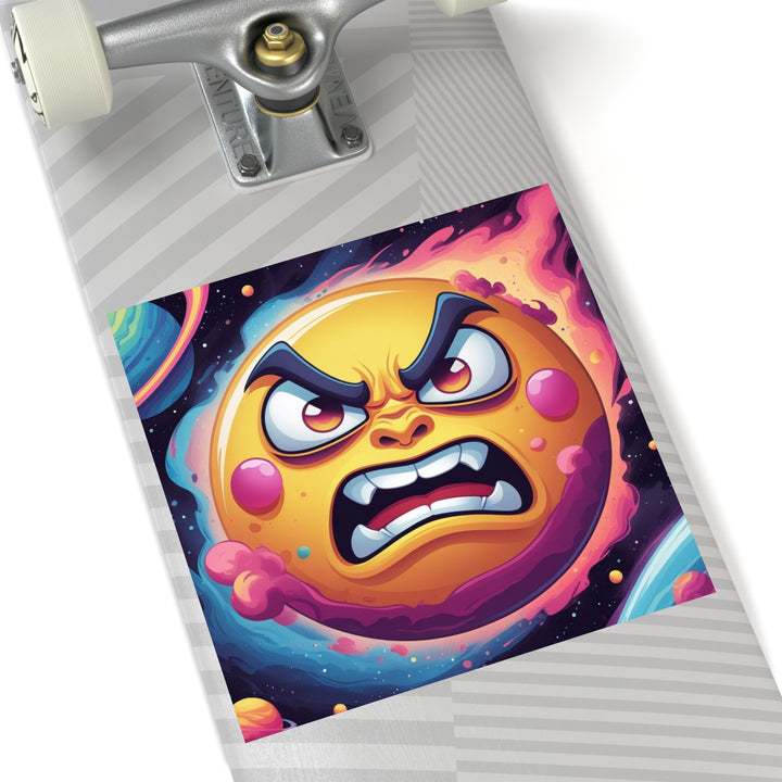 Space-Themed Square Sticker – Angry Sun Vinyl, Indoor/Outdoor, Customizable