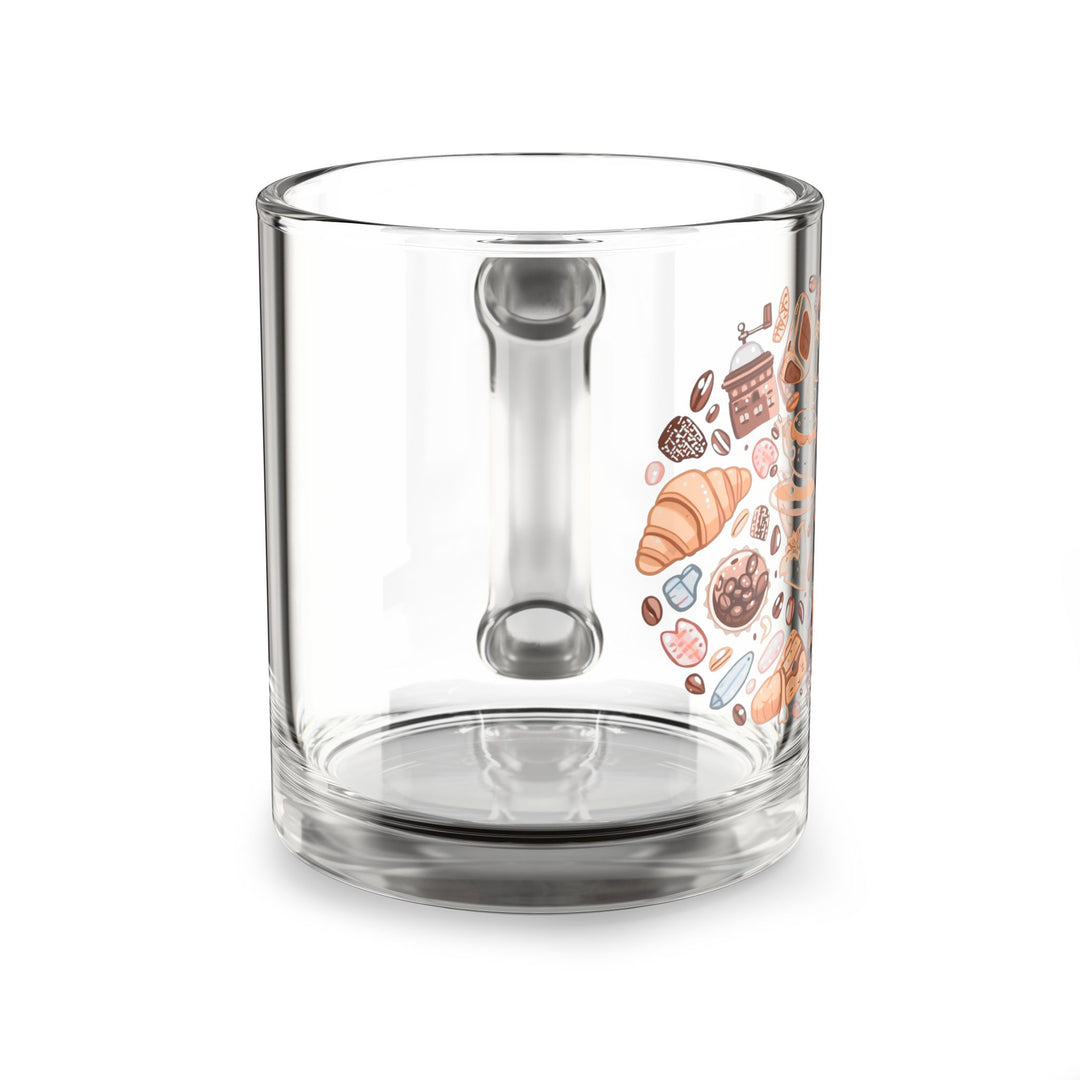 Whimsical Coffee & Pastry Glass Mug 10oz – Cute Café Cartoon Design