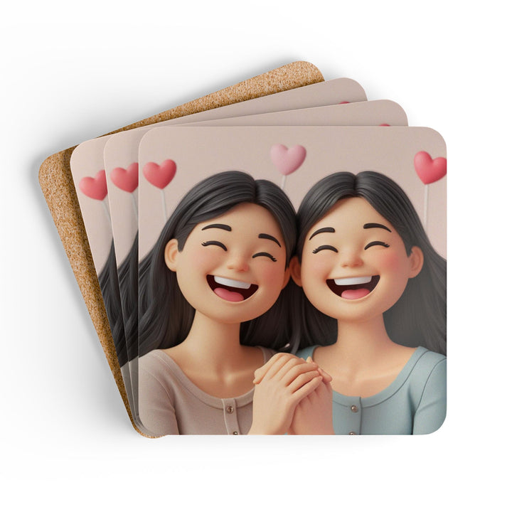 Cartoon Girls Friendship Corkwood Coaster Set – Cute, High-Gloss, Giftable