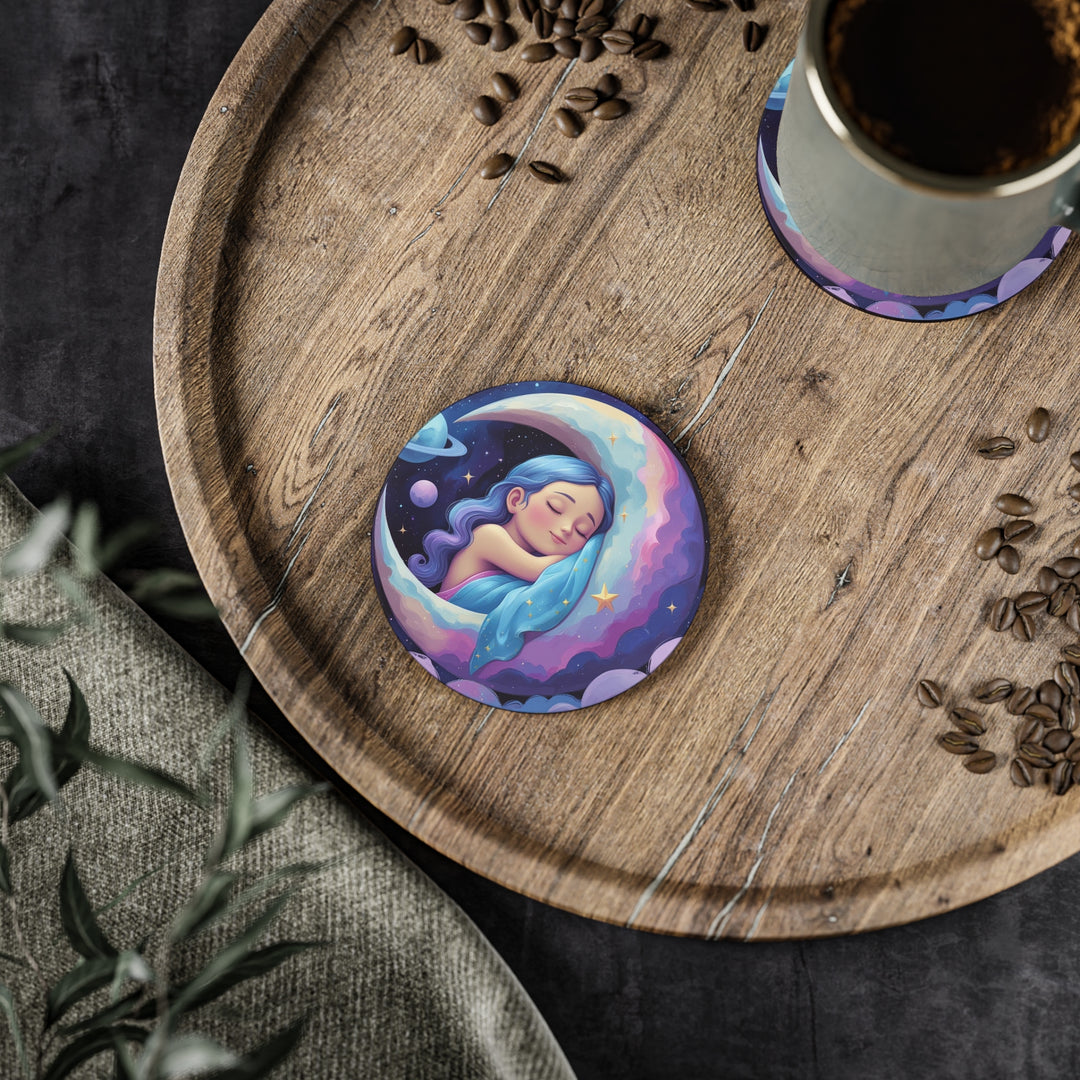 Dreamy Celestial Girl & Moon Coasters – Stylish, Durable, Unique Decor