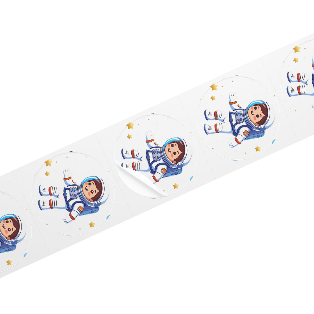 Space Astronaut Round Sticker Label Rolls – Durable, Fun Kids Design, Glossy