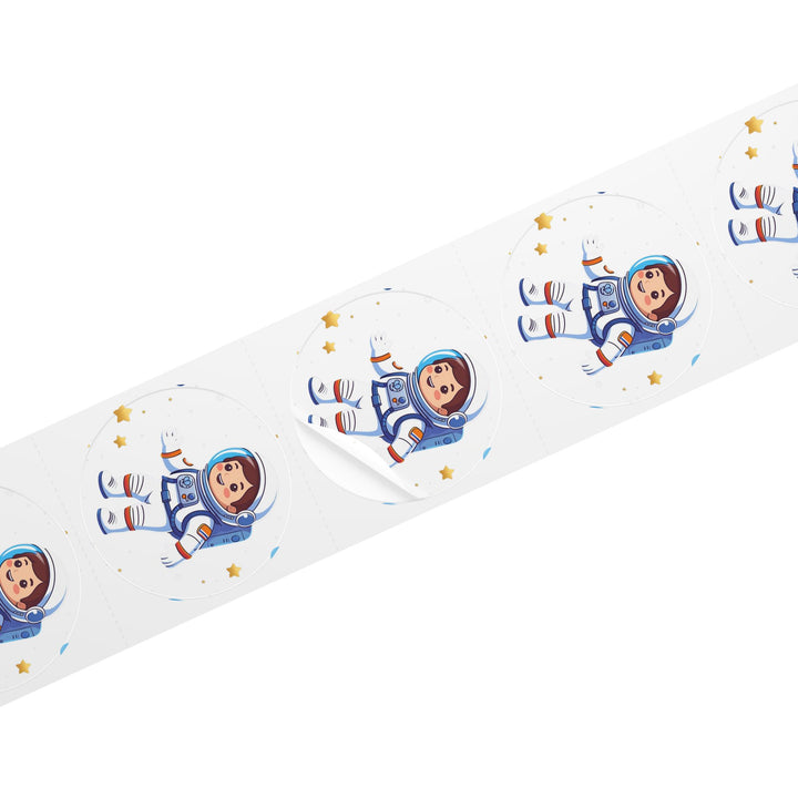 Space Astronaut Round Sticker Label Rolls – Durable, Fun Kids Design, Glossy