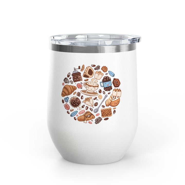 Whimsical Café 12oz Stainless Steel Wine Tumbler – Cartoon Coffee & Sweets