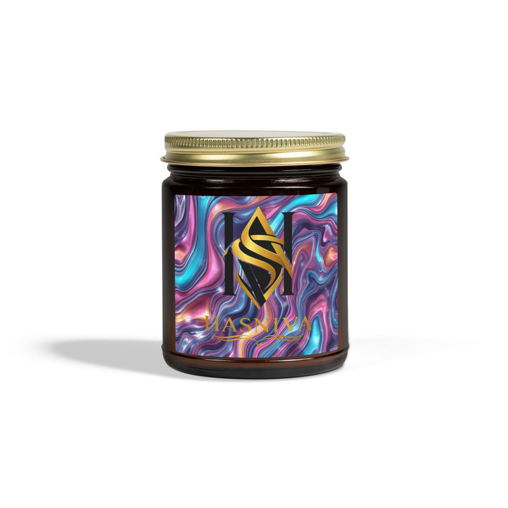 Hand-Poured Coconut Apricot Scented Candle – Iridescent Abstract Design