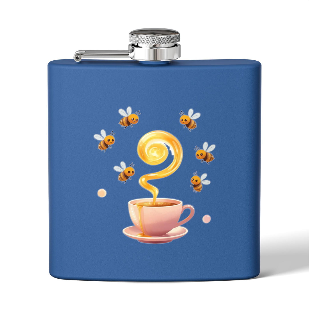 Whimsical Honey Bee 6oz Stainless Steel Flask – Cute Pastel Teacup Gift