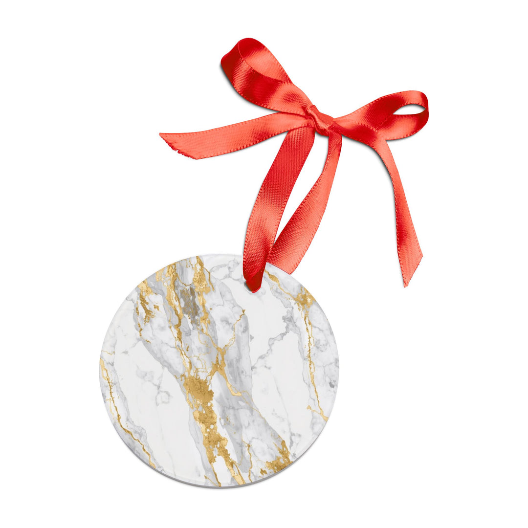 Personalized Marble & Gold Acrylic Ornament with Ribbon – Luxe Modern Decor