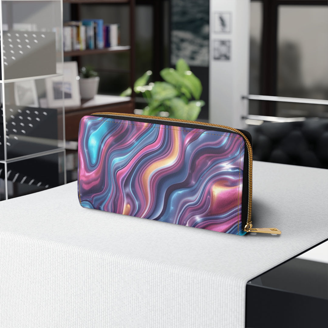 Sleek Iridescent Marble Personalized Zipper Wallet – Stylish, Custom & Secure