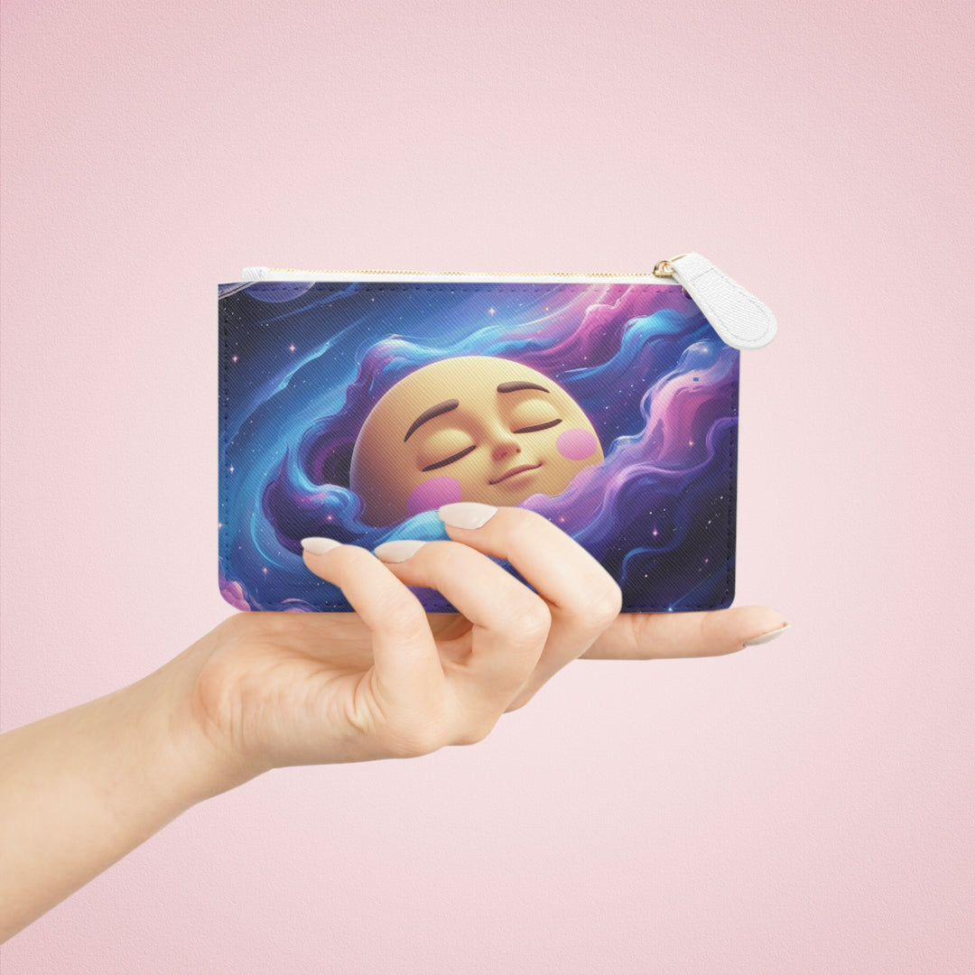 Personalized Galaxy Mini Clutch Bag – Cute Moon Face Space Purse Vegan Leather