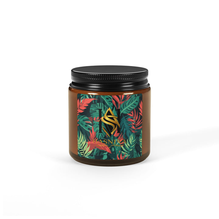 Amber Jar Scented Soy Candle – Tropical Leaf Luxe, 4oz/9oz, Eco Chic