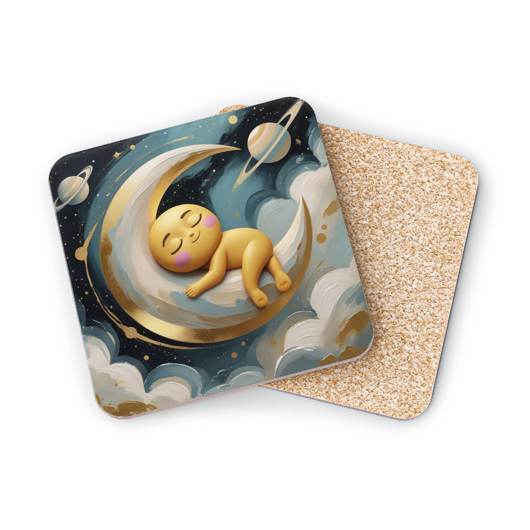 Whimsical Baby Moon & Stars Coasters – Cute Nursery Decor, Set of 4