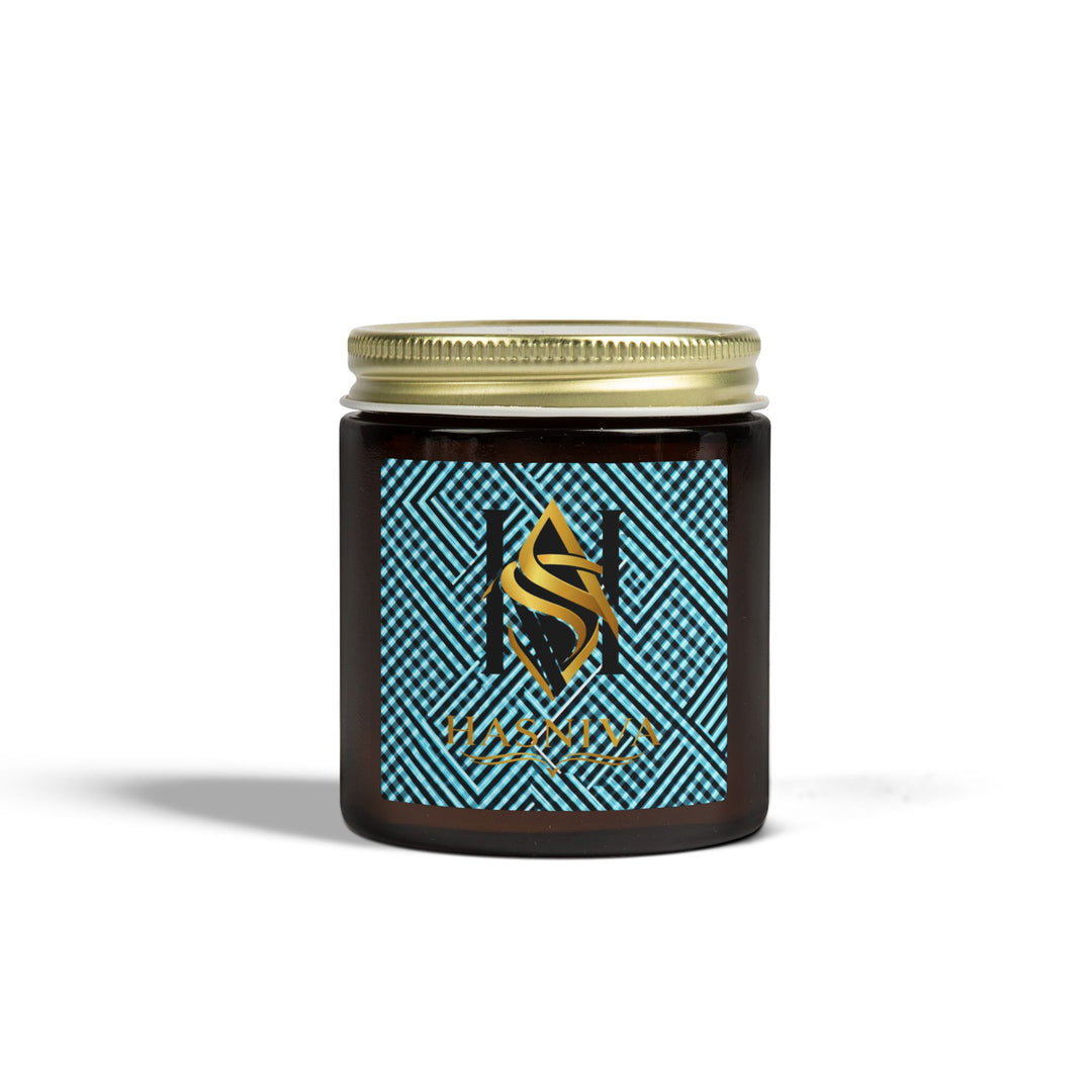 Hand-Poured Coconut Apricot Scented Candle – Futuristic Aqua Grid Design