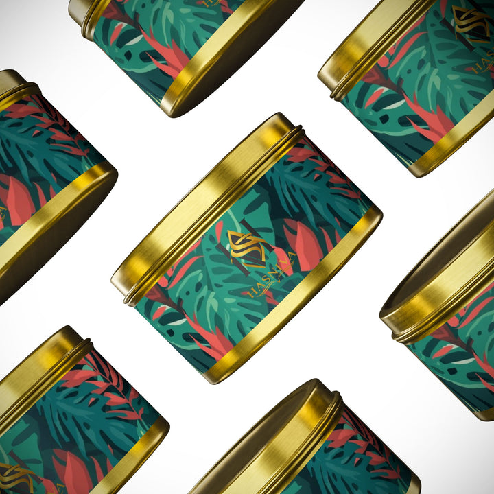 Handcrafted Tin Candles – Tropical Leaf Design, Custom Scents, Gift-Ready