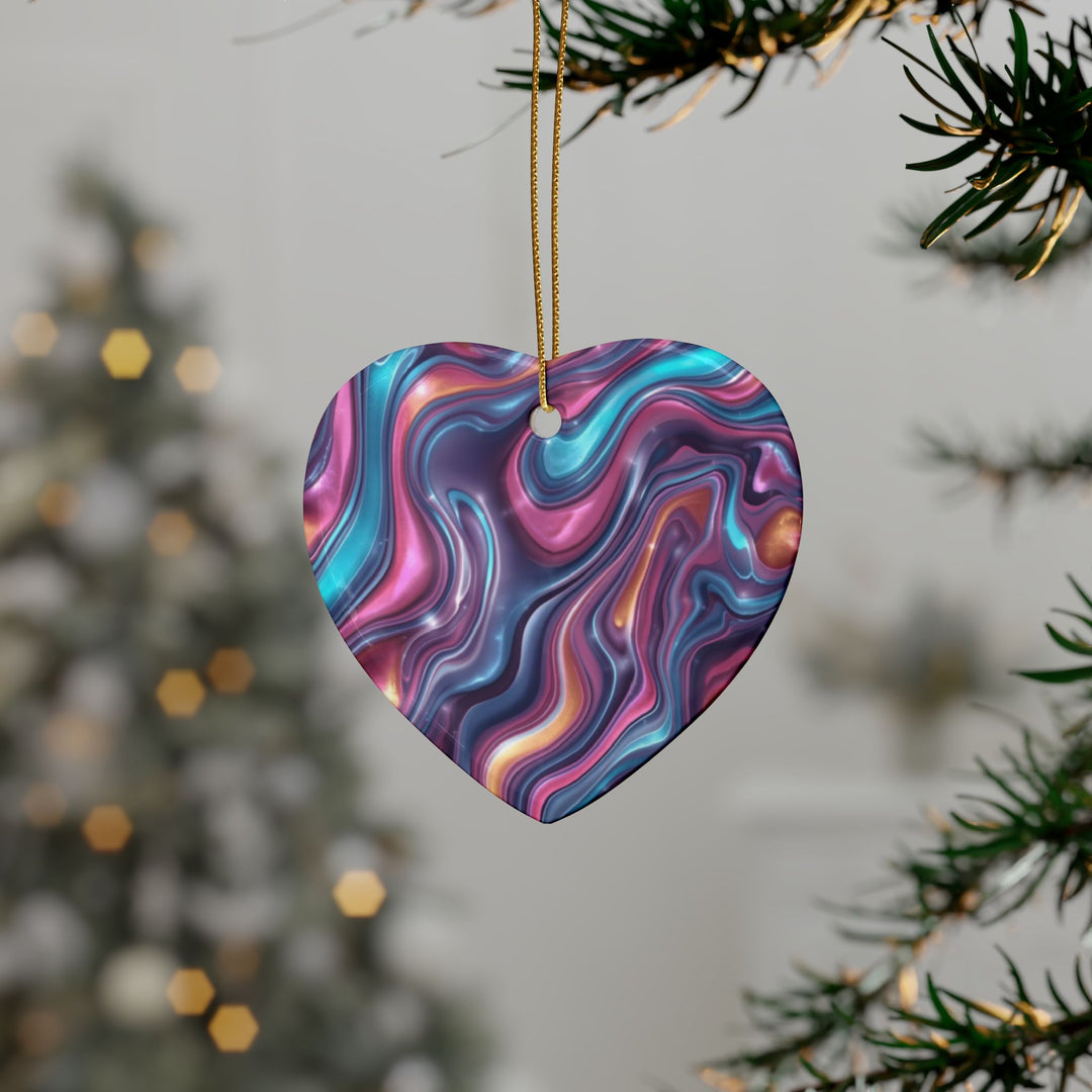 Personalized Abstract Ceramic Ornaments – Iridescent Swirl, Custom Gift Sets
