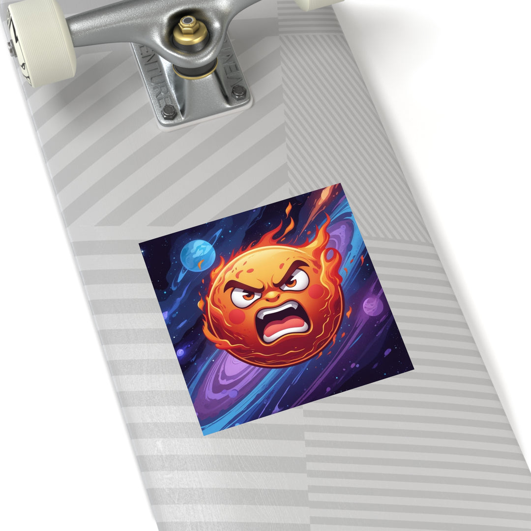 Fiery Cosmic Angry Sun Laminate Square Sticker – Bold, Durable, Vibrant!
