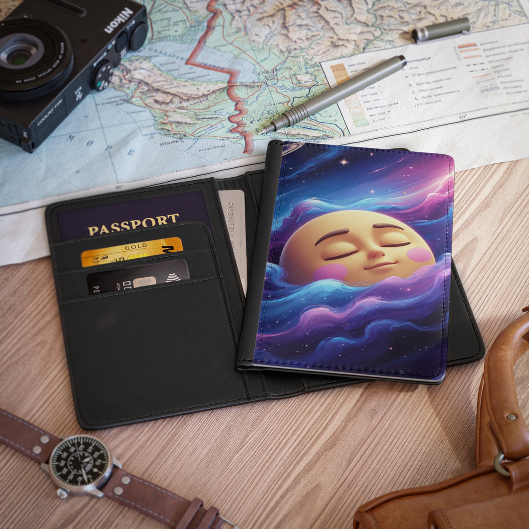 Galaxy Moon Passport Cover – Cute Space Travel Wallet, RFID Blocking