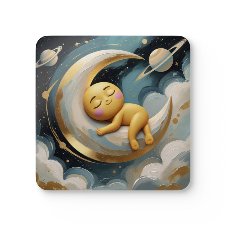 Whimsical Celestial Corkwood Coaster Set – Cute Moon & Stars Nursery Decor