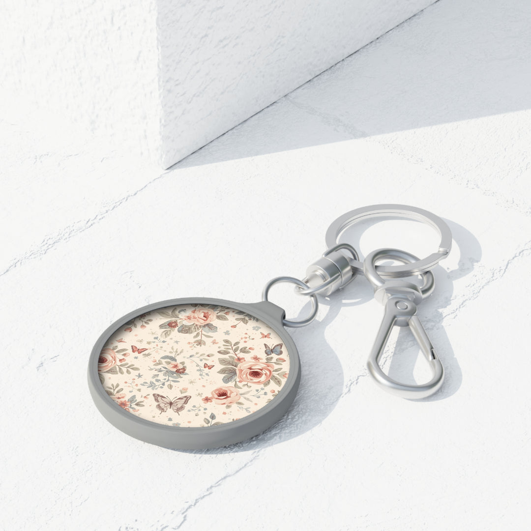 Custom Floral Keyring Tag – Vintage Pastel Roses, Durable & Stylish Accessory