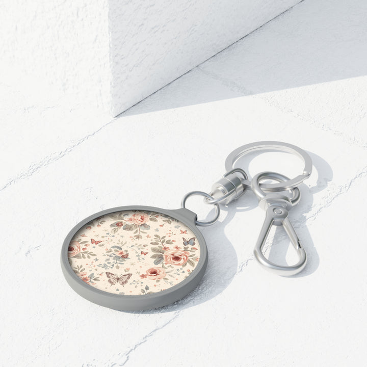 Custom Floral Keyring Tag – Vintage Pastel Roses, Durable & Stylish Accessory