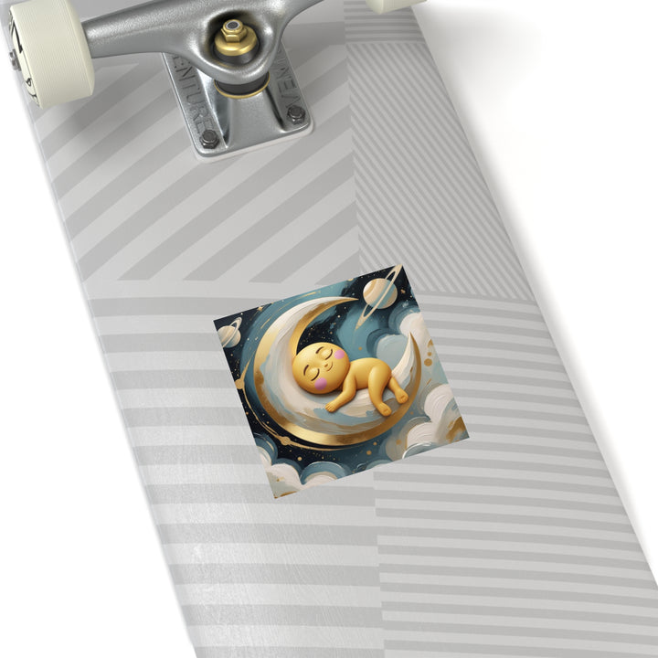 Custom Square Sticker – Sleepy Moon Baby Design, Weatherproof, Removable