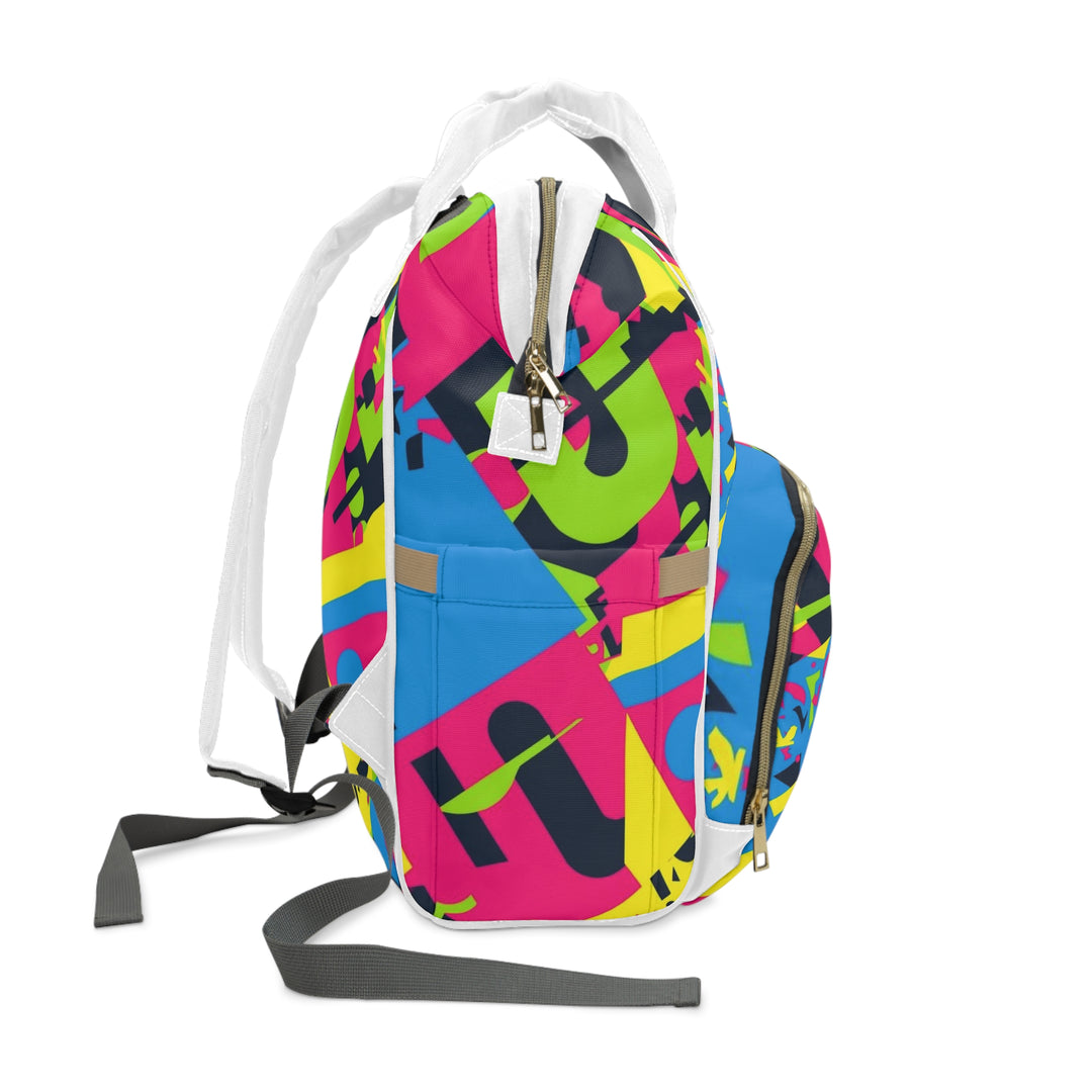 Trendy Neon Geometric Diaper Backpack – Stylish, Spacious & Waterproof