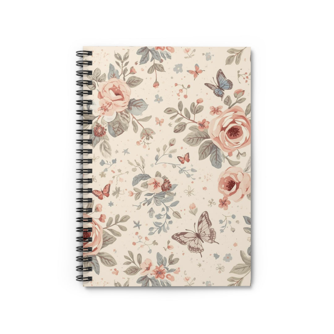 Floral Spiral Notebook - Premium Ruled Journal, Vintage Pastel Roses, 6x8