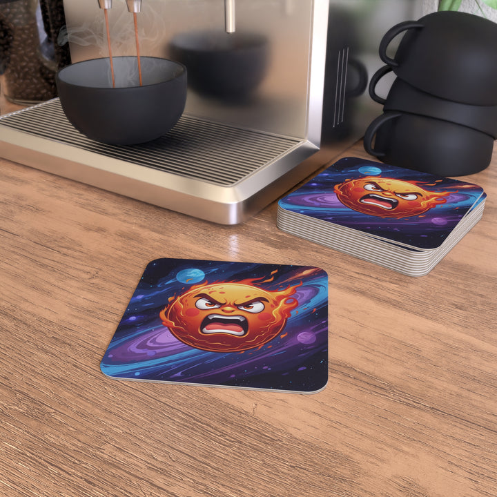 Angry Sun Cosmic Square Coasters 50/100pk – Bold, Fun & Modern Table Saver