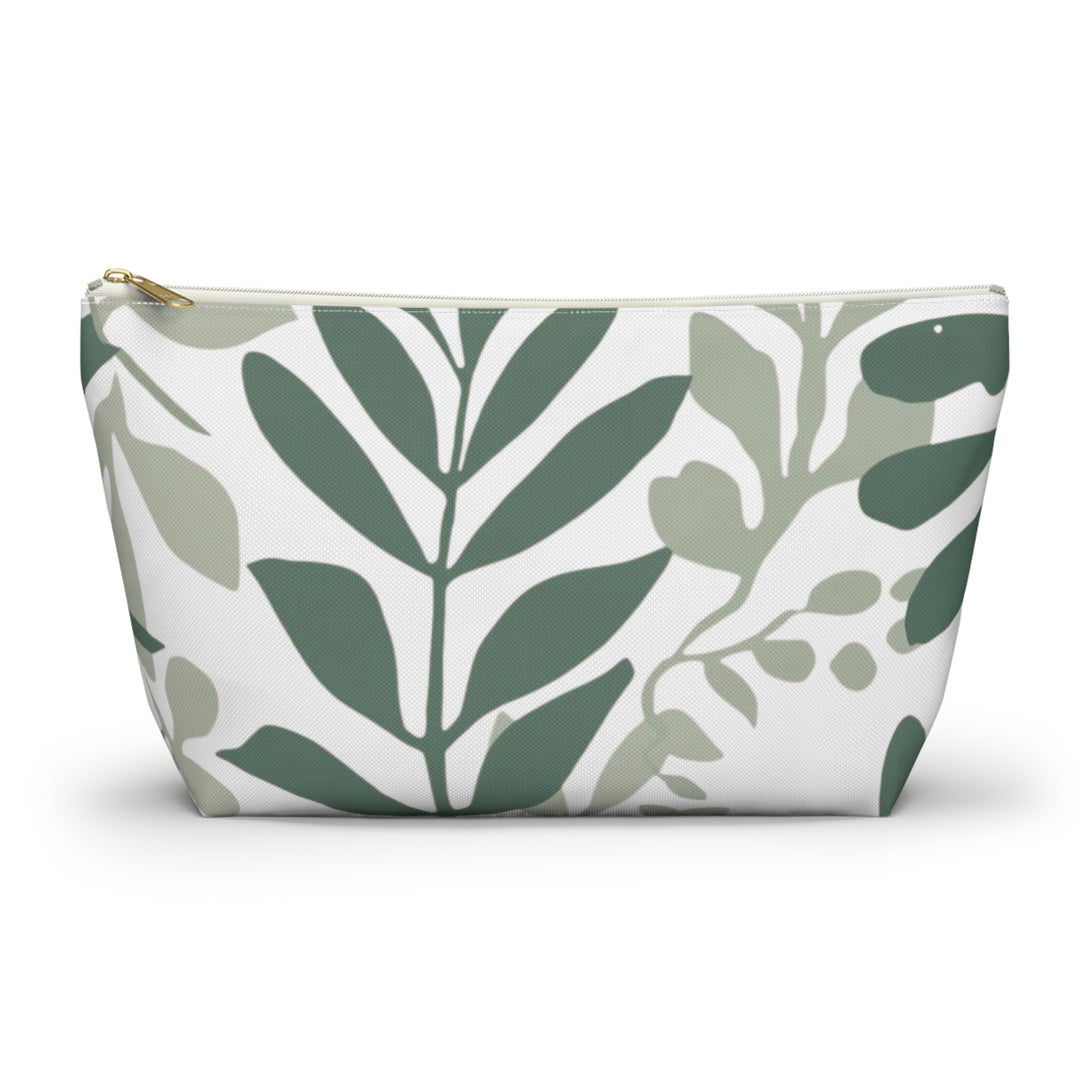Leafy Green Botanical T-Bottom Accessory Pouch – Chic, Modern Organizer