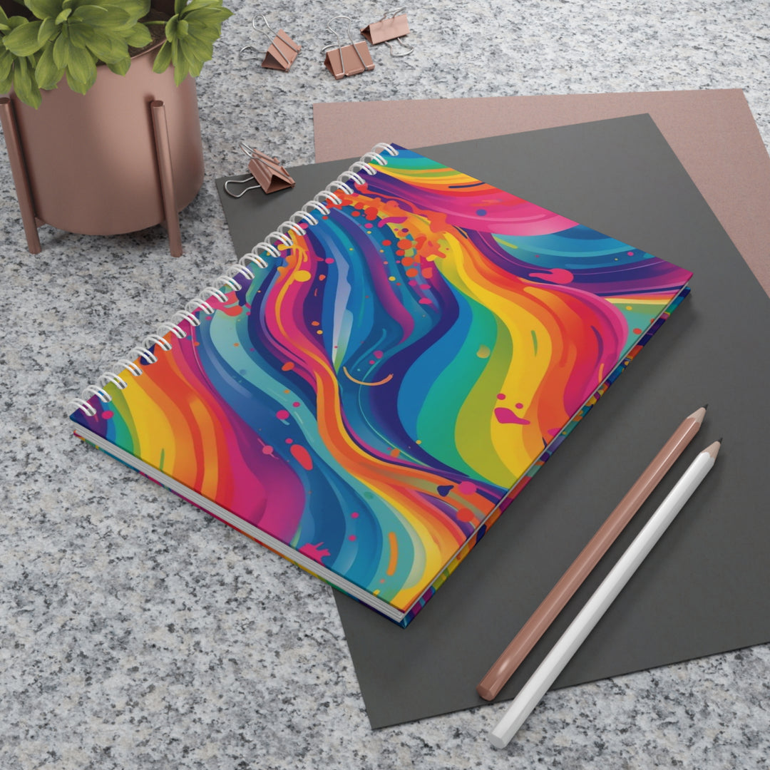 Customizable Spiral Notebook – Artistic Rainbow Waves, Trendy & Unique