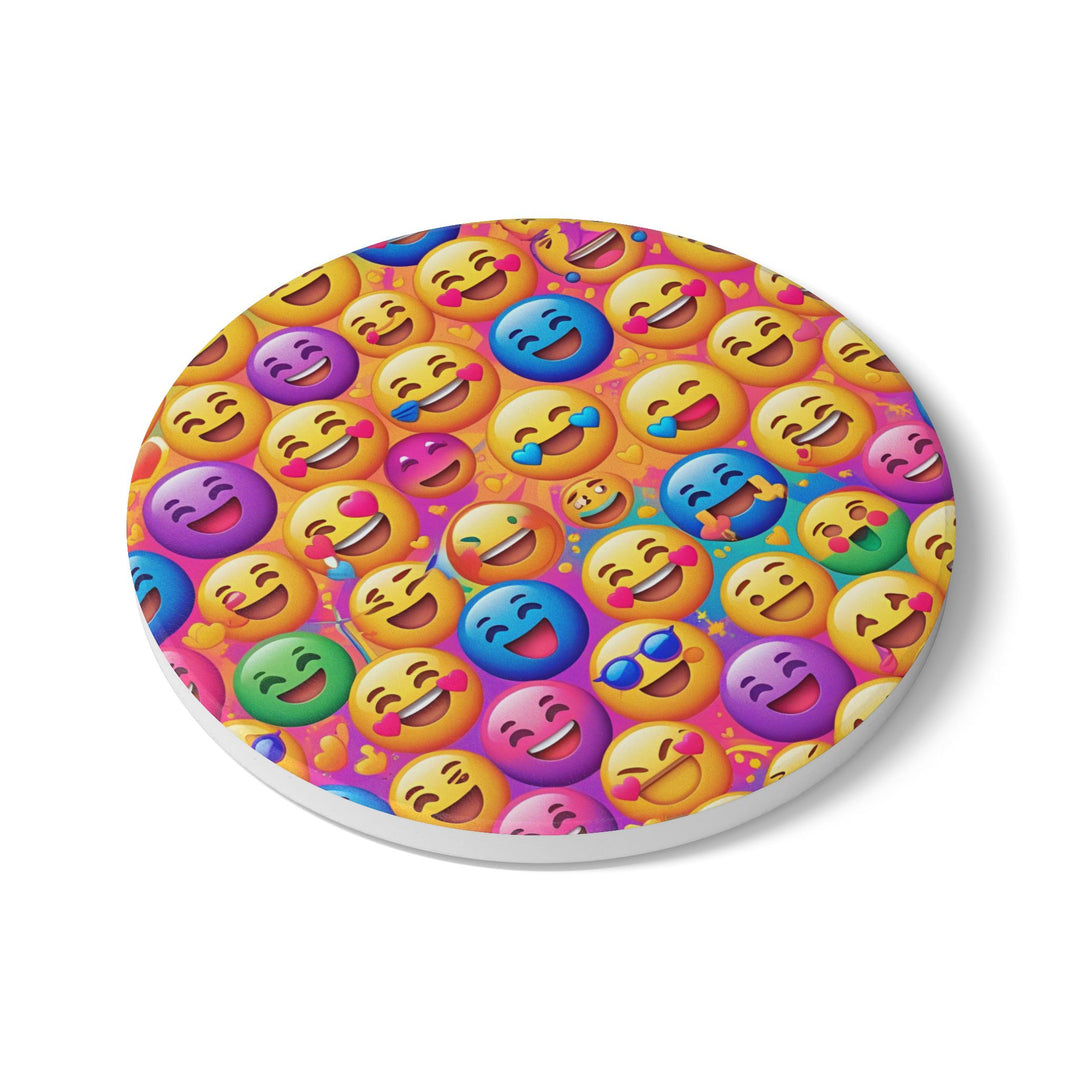 Vibrant Emoji Ceramic Coaster – Fun Smiley Face Art, Cork-Backed Protection