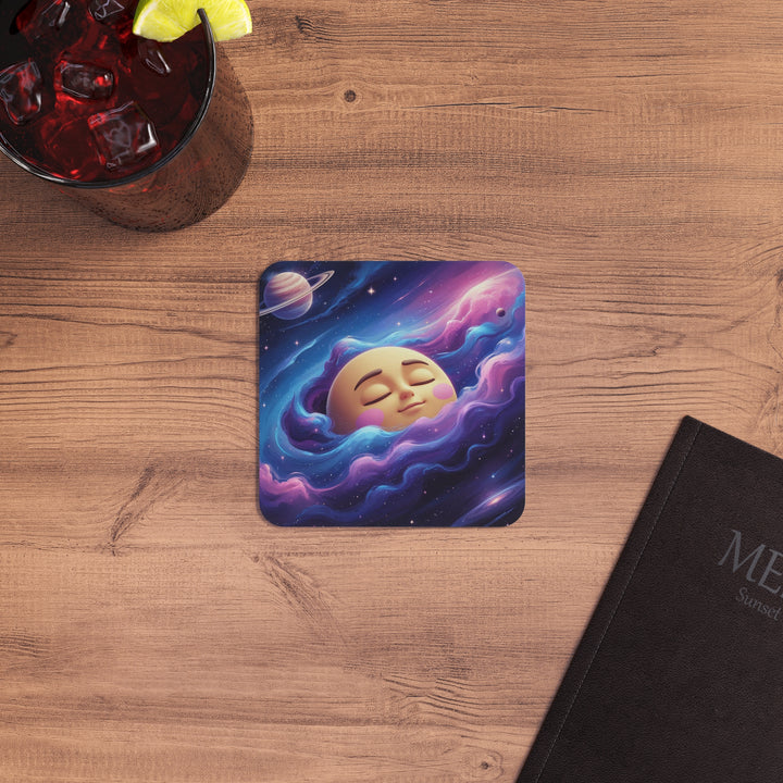 Galaxy Moon Face Square Coasters (50/100 pcs) – Cute Space Party Decor