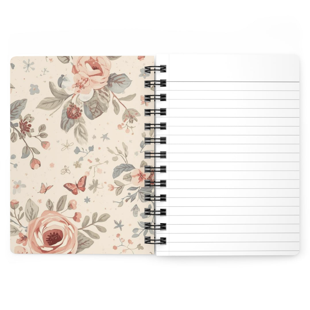 Spiral Bound Floral Journal – Vintage Roses, Pastel Butterflies, Customizable
