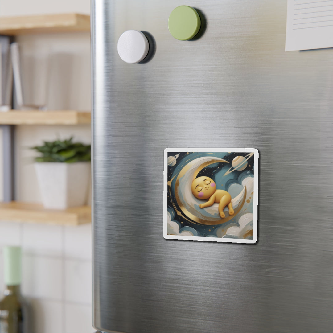 Custom Die-Cut Magnet – Cute Celestial Baby on Moon | Nursery Decor Gift
