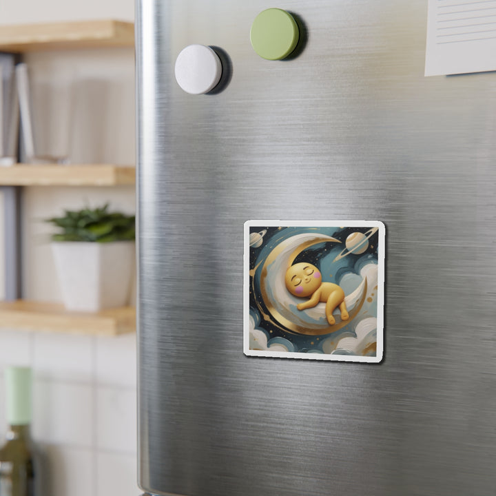 Custom Die-Cut Magnet – Cute Celestial Baby on Moon | Nursery Decor Gift