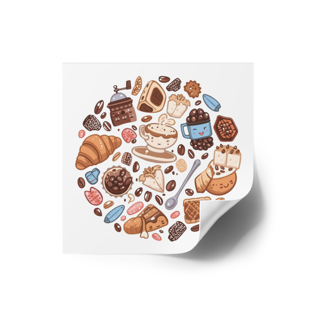 Whimsical Café Laminate Square Stickers – Waterproof, Durable, Trendy!