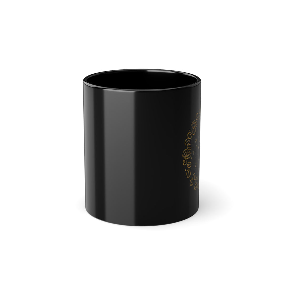Sleek Black Coffee Cup 11oz – Hand-Drawn Beans, Trendy Gold Accents Mug