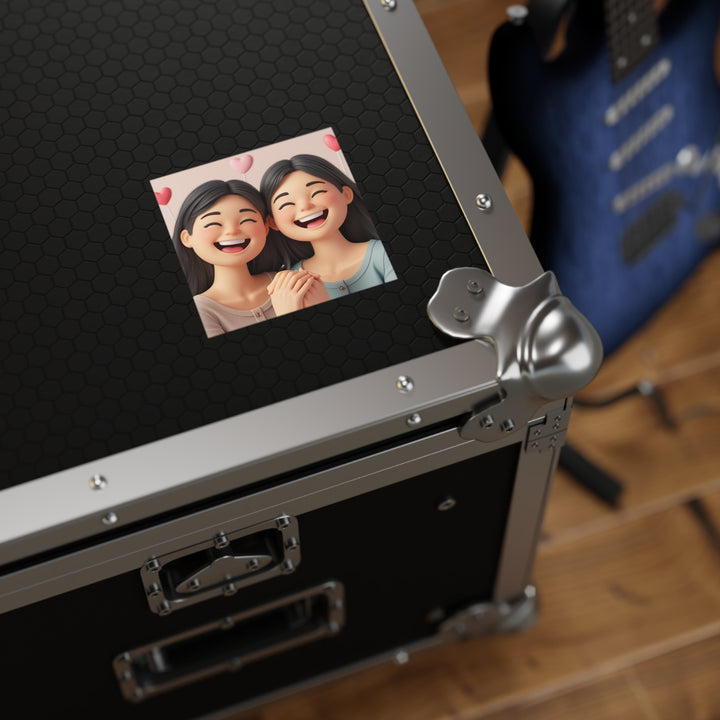 Charming 3D Cartoon Girls Laminate Square Sticker – Cute & Durable!