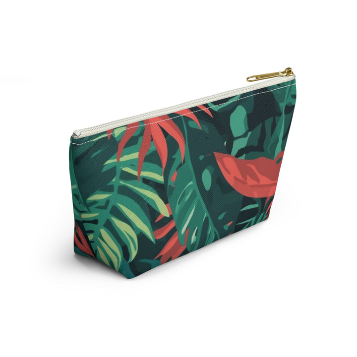 Chic T-Bottom Accessory Pouch – Tropical Leaf Pattern, Travel & Makeup Bag