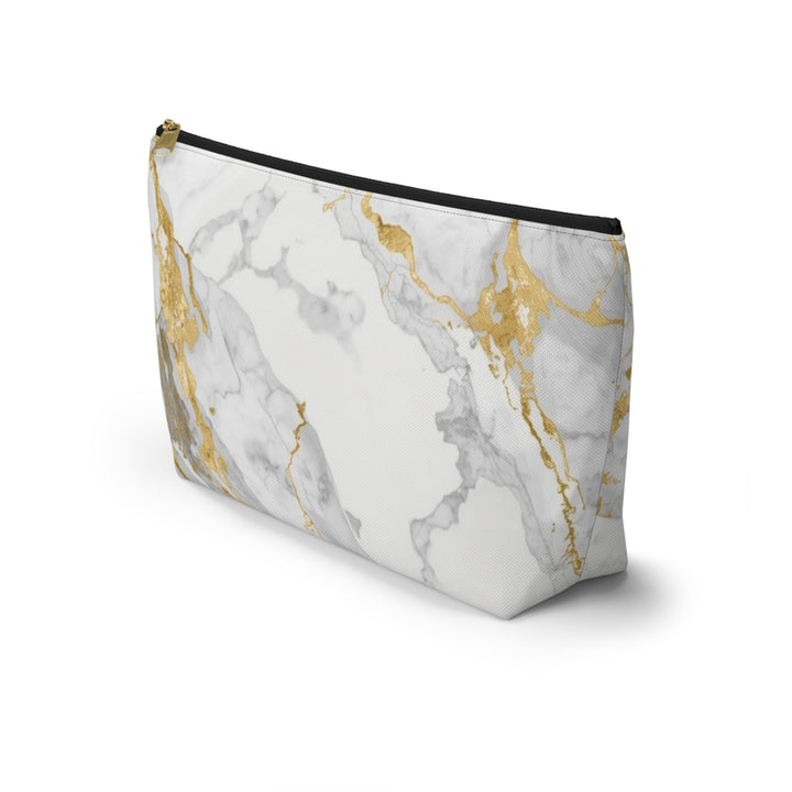 Chic Marble Gold T-Bottom Accessory Pouch – Stylish Organizer for Travel & Makeup