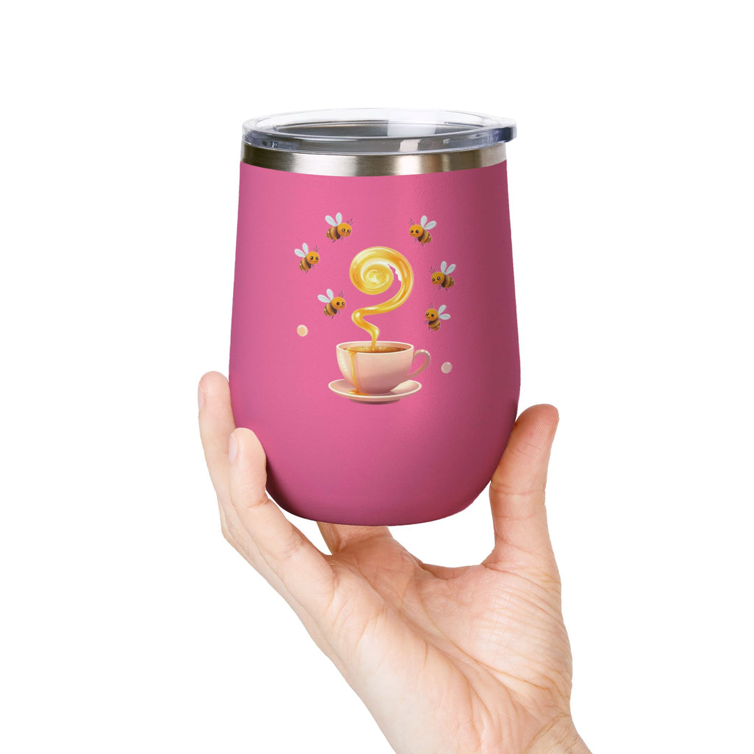 Bee Happy 12oz Stainless Steel Wine Tumbler – Cute Honeybee Pastel Design