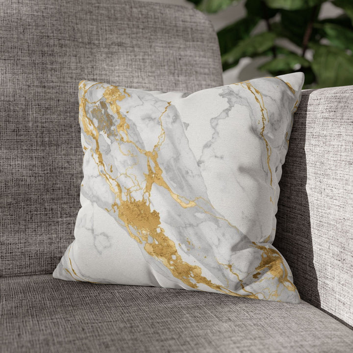 Spun Polnoter Marble Square Pillowcase – Luxe Modern Gold & Grey Accent