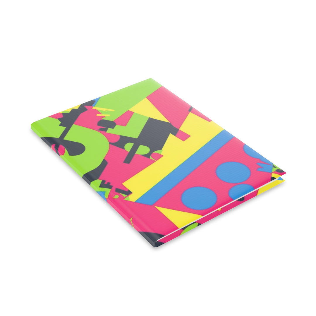 Hardcover Puffy Notebook – Neon Geometric Luxe, Customizable, A4/A5/B5