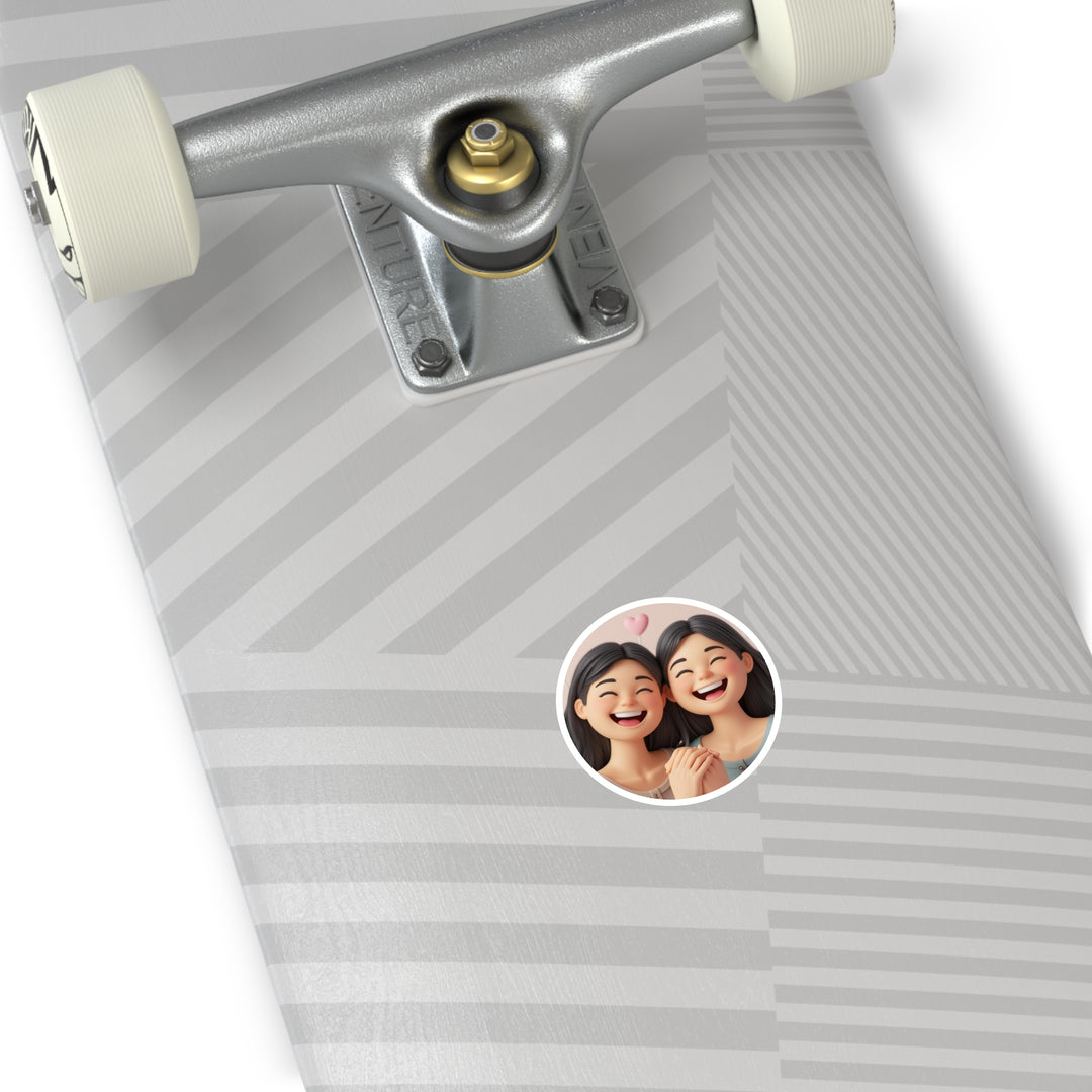 Joyful Friendship 3D Cartoon Round Sticker – Waterproof, Cute & Durable