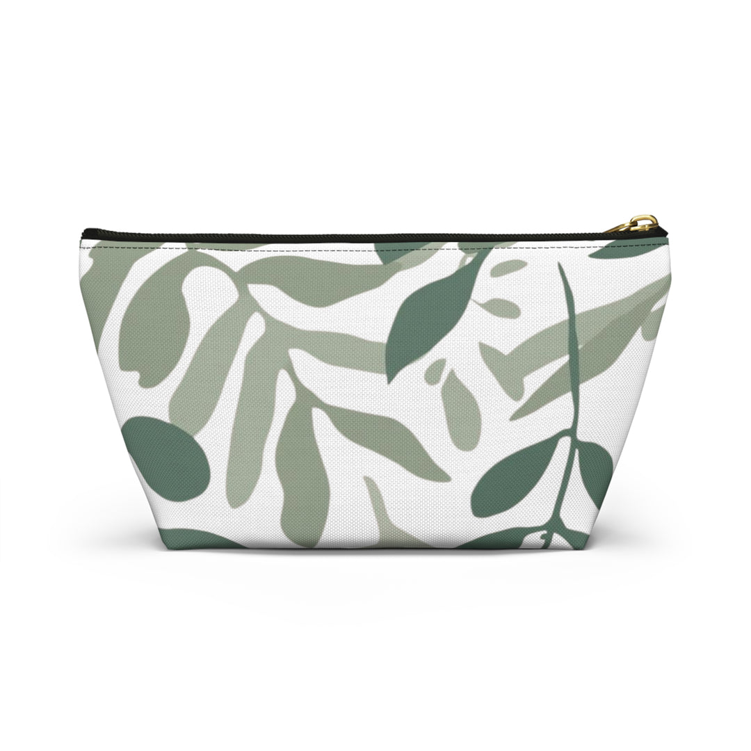 Leafy Green Botanical T-Bottom Accessory Pouch – Chic, Modern Organizer
