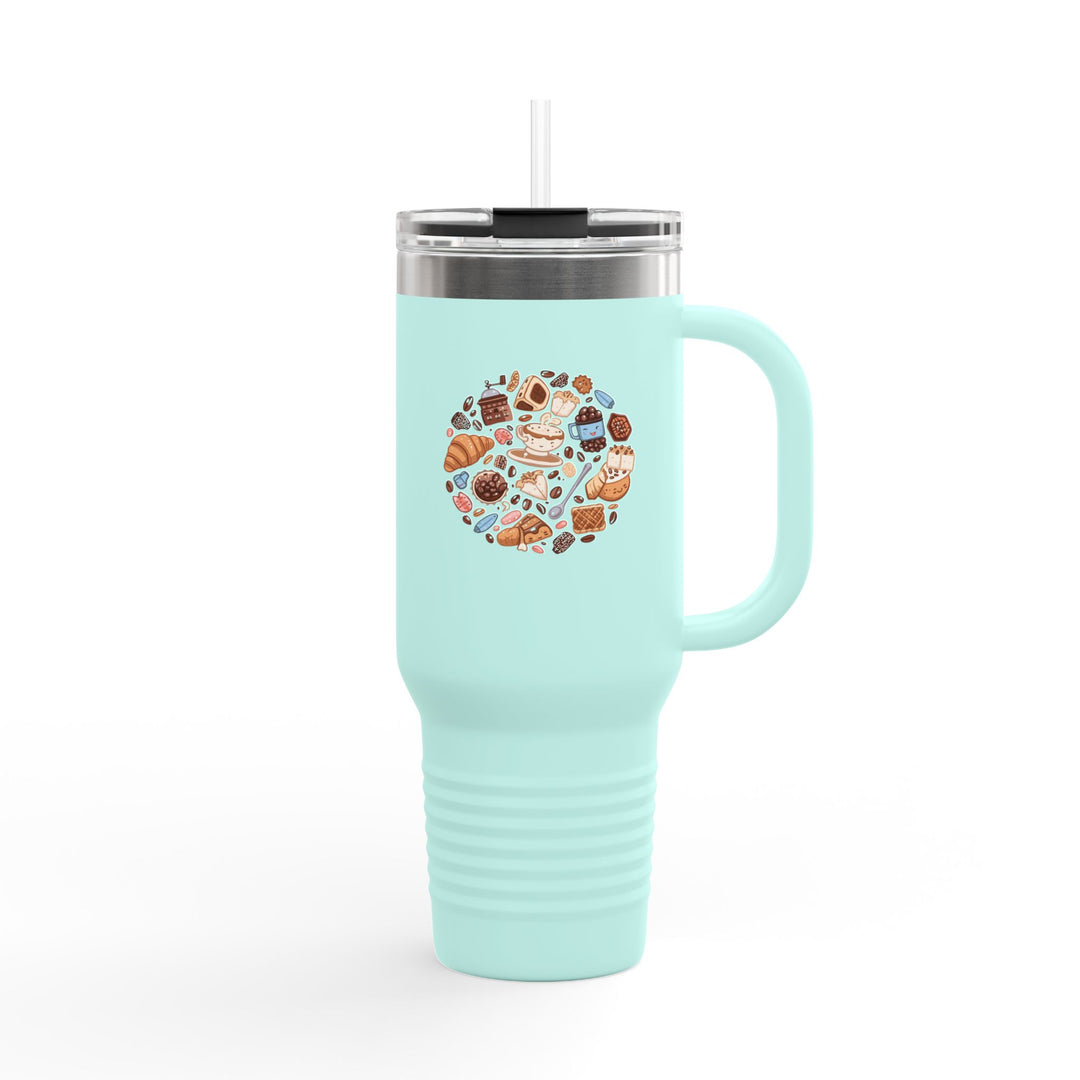 40oz Insulated Travel Mug – Coffee & Dessert Cartoon Design, Leak-Proof, Trendy