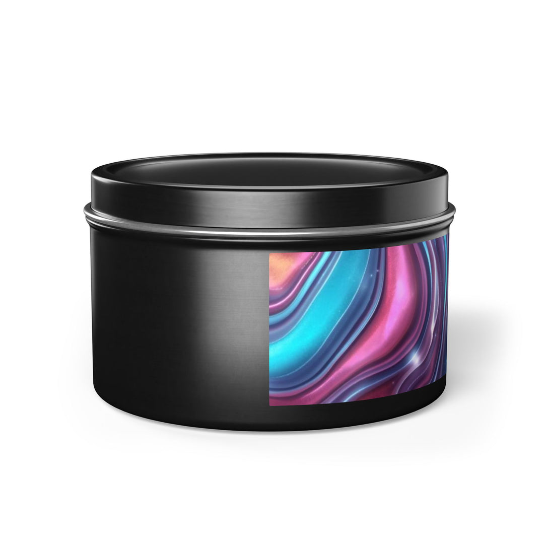 Handcrafted Iridescent Tin Candle – Luxe Soy, Custom Swirl Design, Gift-Ready